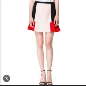 Zara Mini Flare Skirt - Color block: Red, Black, and Cream
